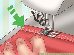 the foot is being sewn on by a sewing machine with an arrow pointing to it