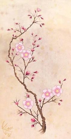 a painting of pink flowers on a beige background