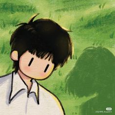 a drawing of a boy with black hair and white shirt