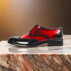 Red & Black Wingtip Lace-Up Oxford Dress Shoes. Shoe Specifications Shoe Upper: Calf Leather Shoe Out-sole: Cow Leather Shoes Insole: Cow Leather Shoe Inner Lining: Cow Leather Totally Hand stitched Manufacturing time 7-10 business days If you can't find your Size/Color just send us a message we will make it for you. Measurement: Size. (required measurement for better fit) We can custom make these Boots in ALL sizes; the standard measurements are given in SIZE CHART IMAGE. Please feel free to ask size-related queries. You can also provide us with your exact measurements to get the best-fit Boots for yourself. * Foot length. * Instep circumference. * Joint circumference Choose Correct Size: Our size is according to foot length. please choose the size according to the foot length. 99% of buy Quality Leather Boots, Oxford Dress Shoes, Oxford Dress, Shoe Insoles, Mens Oxfords, Hand Stitched, Cow Leather, Leather Shoes, Calf Leather