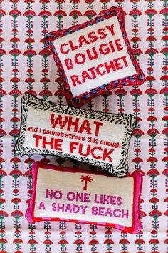 Am I right? Set the scene at your beach house with this Furbish exclusive. Make a statement with this charming-meets-chic needlepoint pillow. Hand embroidered in wool and backed in luxe poppy velvet, we've revived this Southern staple with sayings that are sure to get a smile. Measures 8" x 14" - small pillow, big statement Each of our needlepoint pillows take approximately 20 hours to hand stitch creating a very unique and special accessory for your home. They are guaranteed to spark joy and ma Furbish Studio, Embroidery Pillow, Needlepoint Pillow, Small Pillow, Hand Stitch, Needlepoint Pillows, Spark Joy, Pillow Fabric, Small Pillows