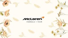 the logo for mcaren formula team with flowers and leaves around it on a white background