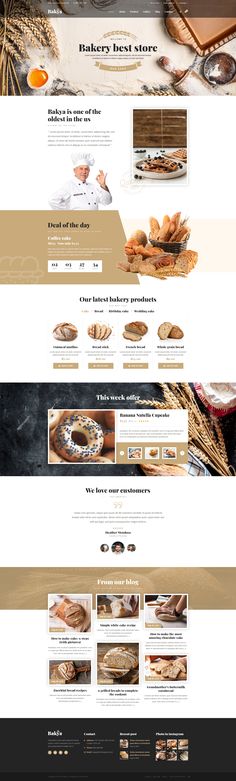 the website design for bakery business, including breads and pastries in different colors