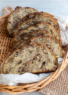 slices of bread in a wicker basket