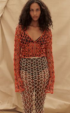 Paris Georgia Top, Macrame Fashion Runway, Macrame Fashion, Crochet Sets, Georgia Fashion, Paris Georgia, Paloma Dress, Pre Fall 2023, Beaded Jacket