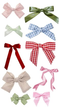 six different types of bows on white background