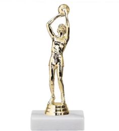 a gold trophy with a basketball player holding a ball on it's head and the number