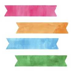 four watercolor ribbons are shown in different colors, each with an arrow on one side