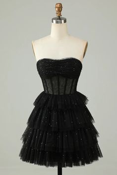 Corset Cute Tiered Sparkly Black Homecoming Dress With Ruffles – Weitese Dress Prom Desses, Corset Homecoming Dress, Black Homecoming Dress, Evening Dresses Cocktail, School Dresses, Junior Bridesmaid, Wedding Bridesmaid Dresses, Homecoming Dress, Cocktail Dress Party