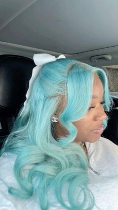 Unique Wig Hairstyles, Blue Lace Wig, Styled Wigs, Blue Wigs, Hair Lookbook, 2024 Hairstyles, Car Meet, Wig Colors