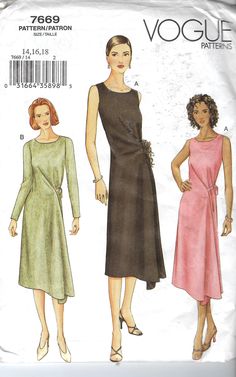 two women's dresses and one woman's dress sewing pattern