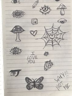 a notebook with some drawings on it and writing that says i love you to many different things