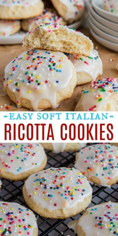 easy soft italian ricotta cookies with white frosting and sprinkles