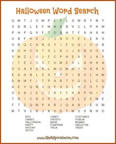 a halloween word search with the words on it