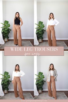 High Waist Work Pants Outfit, Shirt And Wide Leg Pants Outfit, Wide Leg Business Pants, Wide Leg Chino Pants Women Outfit, Wide Leg Pants Outfit Professional, Tailored Wide Leg Trousers Outfit, High Waist Wide Leg Trousers Outfit, Wide Leg Trouser Shoes, Kakis Wide Leg Pants Outfit Women Style