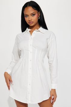 Available In Black And Off White. Shirt Mini Dress Long Sleeve Collar Button Up Front Lace Up Back Detail Stretch 66% Rayon 30% Nylon 4% Spandex Imported | Madelyn Shirt Mini Dress in Off White size Medium by Fashion Nova Off White Shirt, Off White Fashion, Shirt Mini Dress, Mini Dress Long Sleeve, Mini Shirt Dress, Matching Dresses, White Fashion, White Shirt, Lace Front