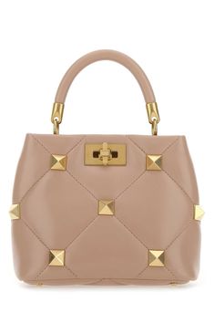 Powder Pink Nappa Leather Small Roman Stud Handbag Valentino Handbags Pink, Valentino Pink Bags, Valentino Pink Purse, Fendi Wallet On Chain, Studded Handbag, Versace Shop, Mens Designer Shoes, Versace Belt, Sneaker Wedge