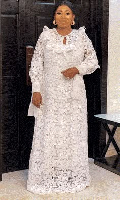 Lace Style For Pregnant Women In Nigeria, White Lace Kaftan Styles For Women, Nigerian Lace Styles Dress