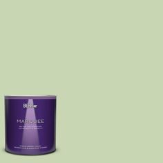 a can of behr marquee on a light green background, with the lid open