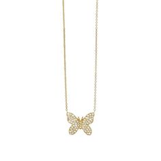 Gold & Diamond Butterfly Necklace - Must Haves - Jewelry - Sydney Evan Long Necklace Outfit, 14k Gold Butterfly Necklace, Diamond Butterfly Necklace, Gold Butterfly Necklace, Rose Gold Pendant Necklace, Butterfly Necklace Gold, Necklace Outfit, Delicate Gold Necklace, Necklace Storage