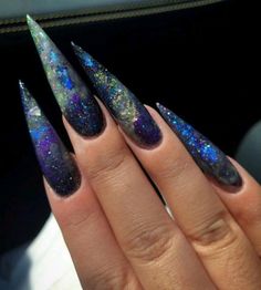 Holographic Nail Designs, Opal Nails, Stiletto Nail Art, Mermaid Glitter, Stiletto Nails Designs, Her Nails, Exotic Nails, Blue Nail, Hot Nails