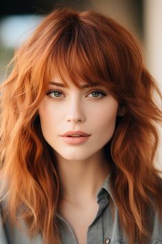 The copper fringe with ashy undertones offers an edgy contrast that draws attention to your face. The ashy undertones provide depth, making the copper fringe pop. Click here to check out more lovely copper hair color ideas for 2023. Red Hair With Bangs, Long Red Hair, Auburn Hair, Copper Hair, Ginger Hair, Hair Today, Hairstyles With Bangs, Green Eyes