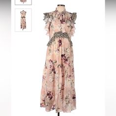 First Two Pics Are Not Mine. Rest Are Item Details 100% Silk Sleeveless Maxi/Midi Silhouette Floral Print Ruffle Accents, Frills & Ruffles Tan, Pink Boho Long Item #132195024 Size & Fit Size 10 - Sizing Chart 33.5" Chest, 50.25" Length - How We Measure Relaxed Pink Sleeveless Feminine Floral Dress, Pink Sleeveless Floral Print Maxi Dress, Pink Floral Print Sleeveless Maxi Dress, Pink Sleeveless Maxi Dress With Floral Print, Pink Floral Sleeveless Maxi Dress, Elegant Pink Floral Dress With Ruffles, Pink Sleeveless Floral Dress For Daywear, Pink Floral Maxi Dress With Ruffles, Pink Chic Maxi Dress For Daywear