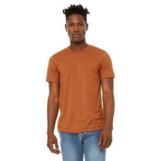 Bella + Canvas Unisex Sueded T-Shirt - 3301C, Bella + Canvas, 3301C, HEATHER AUTUMN, M, T-Shirts, 4.2 oz., 52% airlume combed and ring-spun cotton, 48% polyester, 32 singles; Athletic Heather and Black Heather are 90% airlume combed and ring-spun cotton, 10% polyester; Pre-shrunk; Sueded; Side-seamed; Retail fit; Unisex sizing; Shoulder taping; Tear-away label Color: Gray.  Age Group: adult. Blank Apparel, Blank T Shirts, Jersey Tee, Knit Shirt, Sports Shirts, Denim Shirt, American Apparel, Jersey Shorts, Cool Shirts