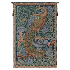 a tapestry with a peacock on it