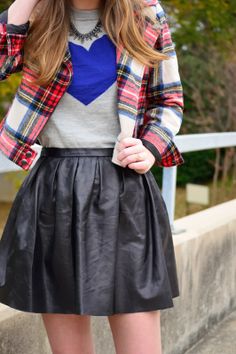 PLAID + HEART #sidesmileoutfits Wemons Fashion, Brown Riding Boots, Classy Style, Fashion Classy, Chambray, Skater Skirt, Classic Style, Love This, Fashion Inspo