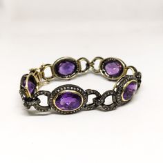 Bracelet Victorian Design in Silver Gold Rhodium with Amethyst Gemstone and Diamonds  Diamond  weight:-          2 carat  Amethyst weight:-          21 carat Luxury Wedding Bracelets With Gemstone Accents, Luxury Bracelets With Gemstone Accents For Formal Events, Luxury Bracelets With Gemstone Accents For Formal Occasions, Luxury Gemstone Accented Bracelets For Formal Occasions, Luxury Hand Set Oval Bracelets, Wedding Bracelets With Gemstone Accents, Heirloom Style Bracelet With Diamond Accents, Exquisite Hand Set Oval Bracelets, Luxury Purple Tennis Bracelet