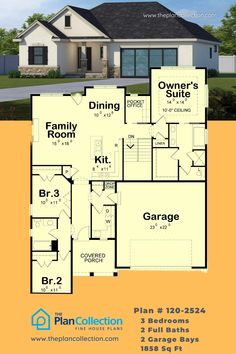 one story country house plans, Plan # 120-2524 Cozy Bedrooms, Brewed Coffee, Open Layout, Country Style Homes, First Story, Story House, Home Plan