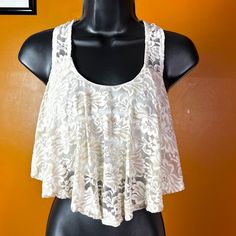 Lace Floral Embroidery Top Sleeveless Crop Top Flowly Back Is See Through Cream Color #Lacecroptop #Summercroptops #Unworncroptops #Perfectconditio. #Vintagecroptop Lace Crop Top Tank Top, Sleeveless Lace Crop Top For Beach, Lace Crop Top For Summer Vacation, Summer Sleeveless Blouse Crop Top For Beach, Summer Lace Crop Top For Vacation, Summer Lace Crop Top For Beach, Spring Floral Embroidery Cropped Top, Spring And Summer Sleeveless Crop Top, Summer Beach Lace Crop Top