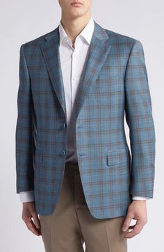 Patterned in a smart, classic plaid, this semiformal sport coat tailored from premium Italian wool brings polish and distinction to any warm-weather look. 31" length (size 54eu) Notched lapels Cuff buttons may not be attached. Jackets purchased at full price can have the sleeve length customized for free at your local Nordstrom Chest welt pocket; front flap pockets Side vents Lined 100% wool Dry clean Made in Italy Business Casual Plaid Tweed Jacket With Concealed Placket, Plaid Long Sleeve Sport Coat With Hidden Buttons, Semi-formal Plaid Outerwear With Hidden Button Closure, Semi-formal Plaid Tweed Jacket With Concealed Placket, Plaid Semi-formal Outerwear With Hidden Button Closure, Plaid Outerwear With Hidden Button Closure For Semi-formal Events, Plaid Outerwear With Hidden Button Closure For Semi-formal Occasions, Semi-formal Plaid Sport Coat With Welt Pockets, Semi-formal Plaid Outerwear With Welt Pockets