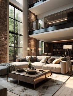 a large living room with lots of windows