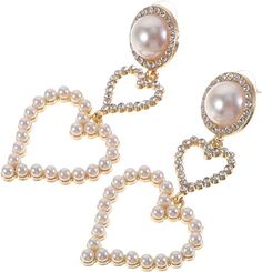 Bring a touch of love to your look with our "Dangling Heart" earring set. These Double Heart Inlaid Rhinestone Faux Pearl Stud Dangling Earrings make the perfect gift for that special someone, adding a stunning touch of love to any outfit. Love is definitely in the air with these gorgeous earrings. Luxury Heart Charm Earrings For Formal Occasions, Luxury Heart Charm Drop Earrings, Luxury Elegant Earrings With Heart Charm, Elegant Luxury Heart Charm Earrings, Luxury Double Heart Charm Earrings, Drop Earrings Pearl, Heart Earring, Bridal Earrings Drop, Costume Jewelry Earrings