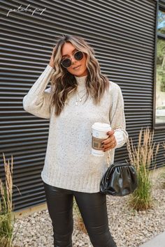 Casual fall outfit, white knit sweater, cute knit sweater, turtle neck sweater, casual knit sweater, cute sweater outfit, sweater outfits Chic Long Sleeve Ribbed Sweater, Chic Neutral Ribbed Sweater, Cream Long Sleeve Sweater With Ribbed Neckline, Cozy Textured Knit Long Sleeve Turtleneck, Fall Minimalist Outfit, Winter Minimalist Outfit, Summer Minimalist Outfit, Casual Minimalist Outfit, Beige Textured Knit Long Sleeve Turtleneck