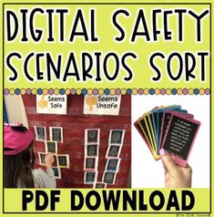 a poster with the words digital safety in spanish and an image of a person holding several cards