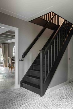 the stairs in this house are black and white