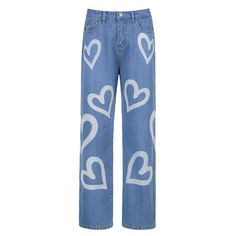 These Y2K aesthetic graffiti jeans have a high waist fit, a button and zip closure, and a hearts graffiti print all over ❤ Size: • S: Waist: 66cm/ 29.0 in, Hips: 97cm/ 38.2 in, Length: 100cm/ 30.4 in• M: Waist: 70cm/ 27.5 in, Hips: 101cm/ 39.8 in, Length: 101cm/ 39.8 in• L: Waist: 74cm/ 29.1 in, Hips: 105cm/ 41.3 in, Length: 102cm/ 40.2 in• XL: Waist: 78cm/ 30.7 in, Hips: 109cm/ 42.9 in, Length: 103cm/ 40.6 inMaterial: Denim Streetwear Cargo Pants, Celana Fashion, Jeans Street Style, Moda Jeans, Y2k Jeans, 90s Streetwear, Jeans Casual, Loose Jeans, Printed Jeans