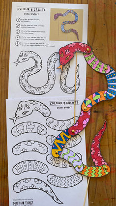 an image of coloring pages with snakes on them