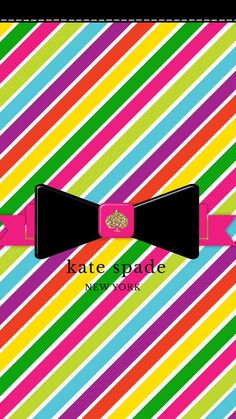 a bow tie with the name kate spade on it in front of a multicolored background