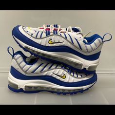 Nike Air Max 98 Gs Youth Sz 5y Color: White/Pink/Blue Style Code: Bv4872-101 100% Authentic, Guaranteed Condition Is Brand New Without Box Free Shipping Blue Air Max Sneakers For Spring, Blue Sneakers With Air Max Cushioning For Spring, Blue Sneakers With Air Cushioning For Spring, Nike Air Max 98, Air Max 98, Blue Style, Kids Nike, Blue Fashion, Air Max