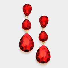 Red Crystal Triple Teardrop Earrings Best Friends Movie, Elegant Red, Long Red, Family Halloween, Earrings Long, Dangling Earrings, Red Crystals, Earrings Collection, Rhinestone Earrings