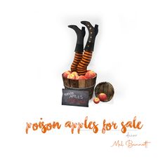 an advertisement for apples in a bucket with the words posion apples for sale on it