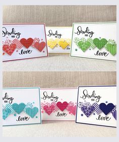 four different cards with hearts on them and the words sending love written in each card