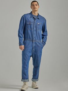 Men's Heritage Loose Union-Alls™ | Men's Union-Alls & Overalls | Lee® Relaxed Fit Cotton Overalls, Utility Style Washed Denim Jumpsuit With Relaxed Fit, Cotton Utility Jumpsuit With Relaxed Fit, Cotton Denim Jumpsuit With Side Pockets And Relaxed Fit, Relaxed Fit Washed Overalls For Workwear, Relaxed Fit Cotton Denim Jumpsuit With Side Pockets, Relaxed Fit Cotton Utility Overalls, Utility Cotton Overalls With Relaxed Fit, Cotton Long Sleeve Relaxed Fit Denim Jumpsuit