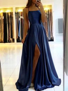 Award Ceremony Outfit, Gaun Koktail, Navy Blue Prom Dress, Evening Wear Dresses, 파티 드레스, Satin Evening Dresses, Girls Formal Dresses