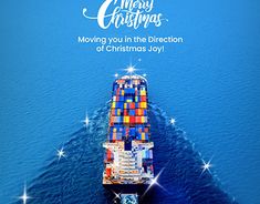 a christmas card with a ship in the ocean