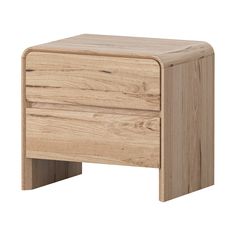 a wooden night stand with two drawers on one side and an open drawer on the other